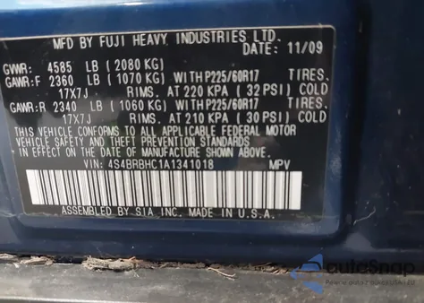 2010 Subaru Outback 2.5I Premium from USA, damaged, VIN 4S4BRBHC1A1341018